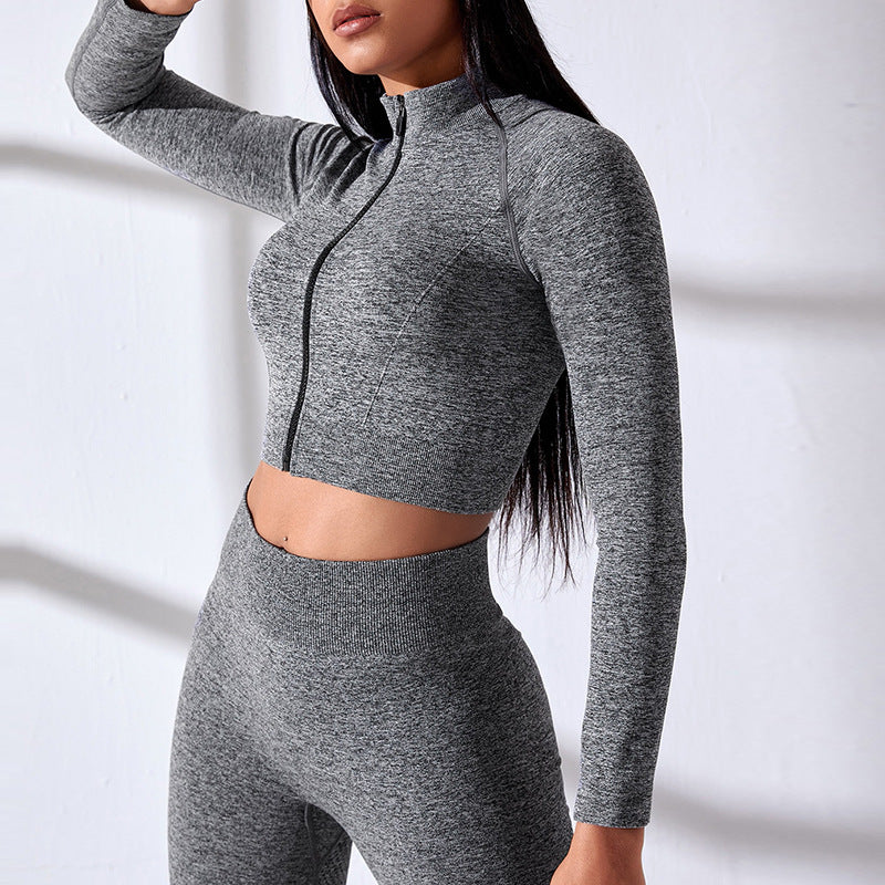 Seamless Yoga Clothes Zipper Tight Long Sleeve High Top Sports Workout Clothes Suit