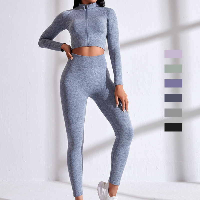 Seamless Yoga Clothes Zipper Tight Long Sleeve High Top Sports Workout Clothes Suit